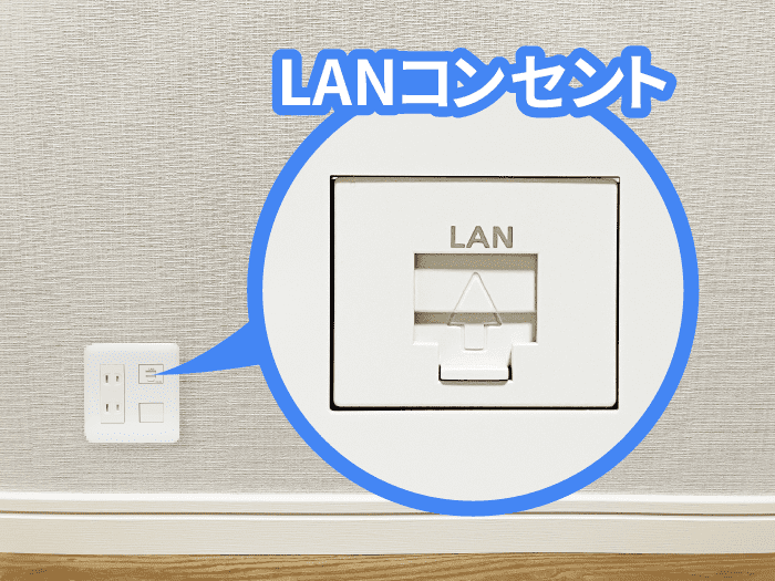 壁にあるLANコンセント（LANケーブルの差し込み口）の拡大画像