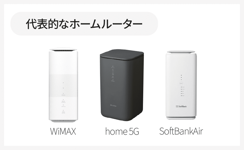 代表的なホームルーター（WiMAX、home5G、SoftBankAir）